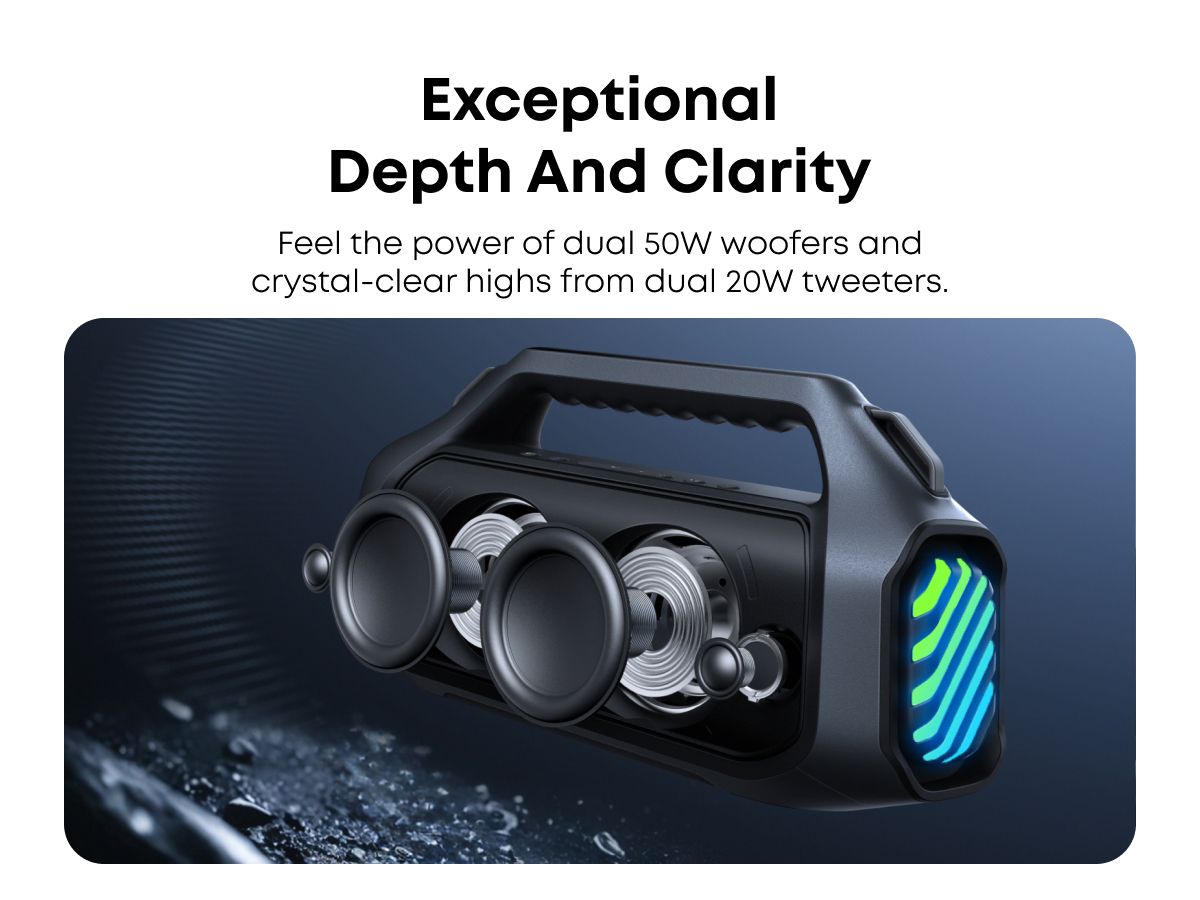 [ Special Deal ]  Soundcore Boom 2 Plus Black -Designed for Outdoor use and Parties, Offering Powerful Sound and a Light Show