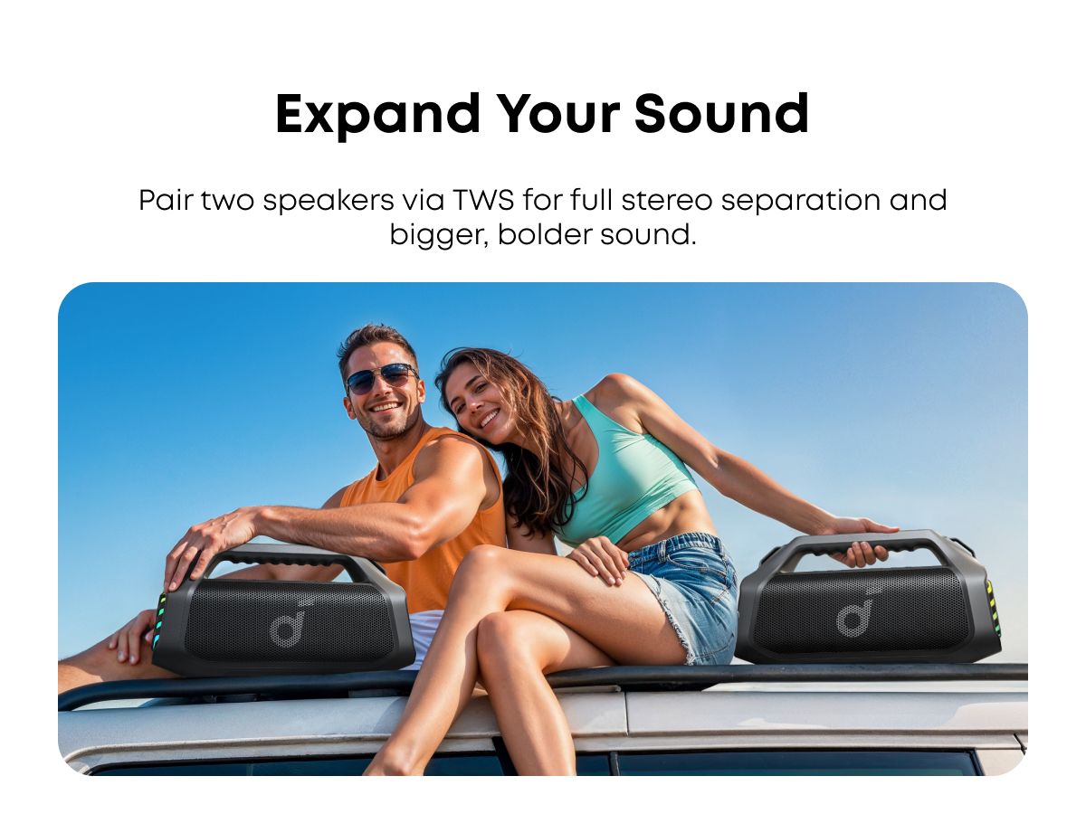[ Special Deal ]  Soundcore Boom 2 Plus Black -Designed for Outdoor use and Parties, Offering Powerful Sound and a Light Show