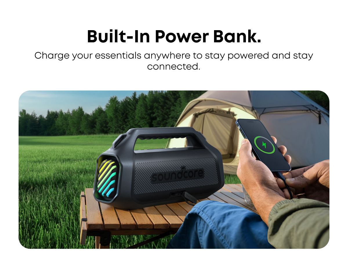 [ Special Deal ]  Soundcore Boom 2 Plus Black -Designed for Outdoor use and Parties, Offering Powerful Sound and a Light Show