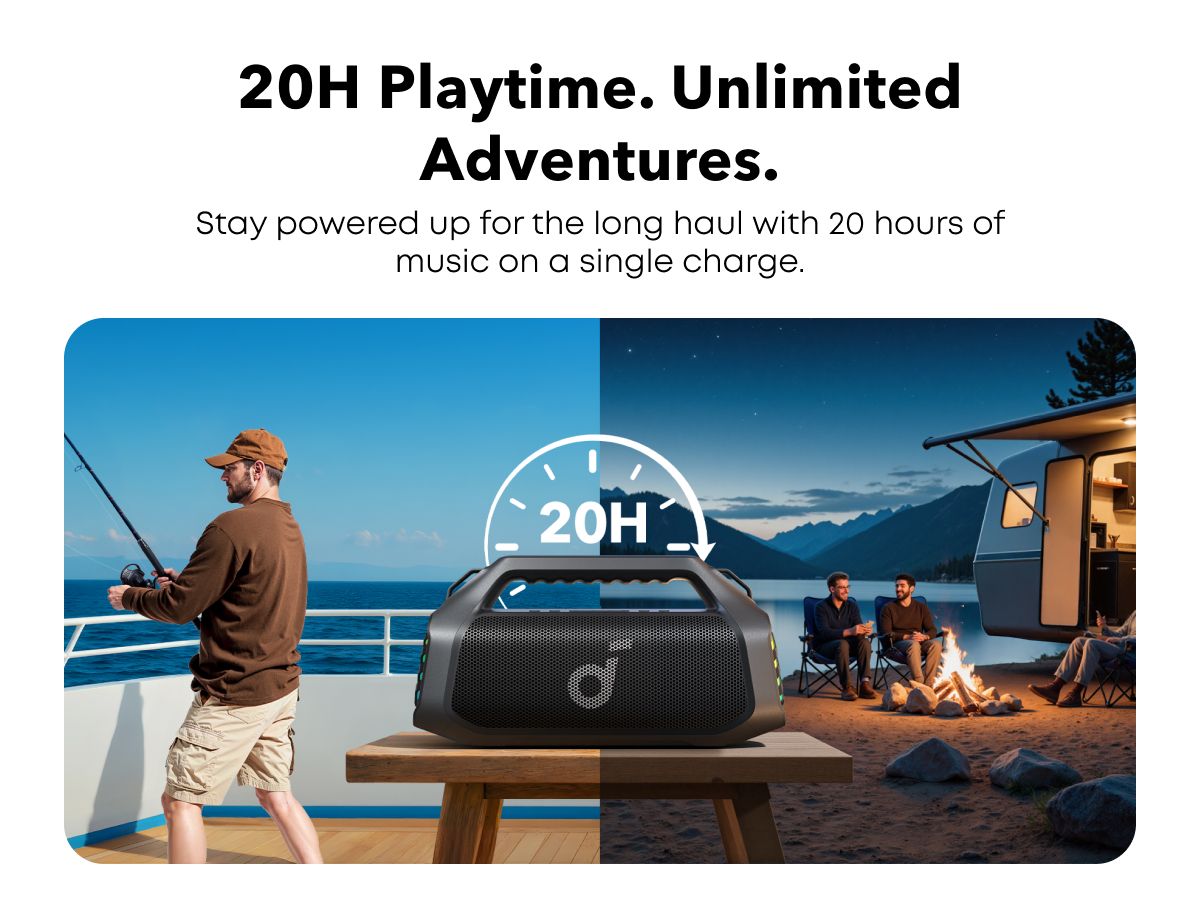 [ Special Deal ]  Soundcore Boom 2 Plus Black -Designed for Outdoor use and Parties, Offering Powerful Sound and a Light Show