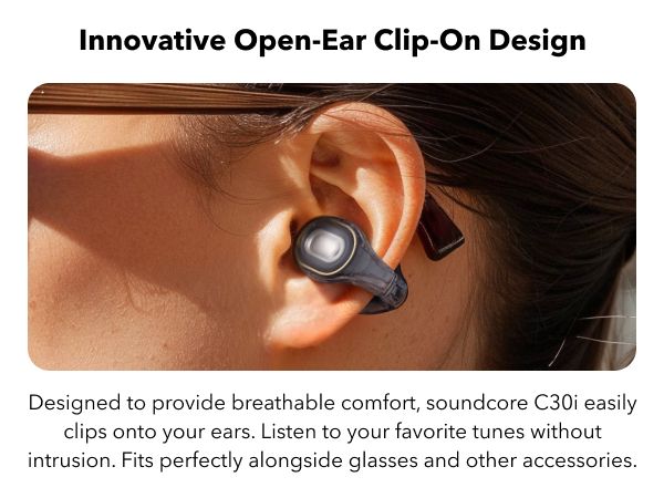 【Anker Official】 soundcore C30i - Black – Open-Ear Clip Earbuds , Bluetooth 5.3, Noise Cancelling, 30H Playtime, Deep Bass, IPX5 Waterproof, Touch Control, Equipped with 12mm racetract drivers,