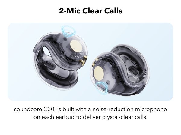 【Anker Official】 soundcore C30i - Black – Open-Ear Clip Earbuds , Bluetooth 5.3, Noise Cancelling, 30H Playtime, Deep Bass, IPX5 Waterproof, Touch Control, Equipped with 12mm racetract drivers,