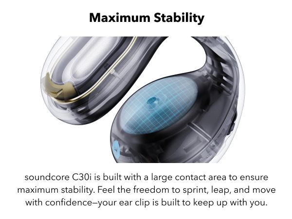 【Anker Official】 soundcore C30i - Black – Open-Ear Clip Earbuds , Bluetooth 5.3, Noise Cancelling, 30H Playtime, Deep Bass, IPX5 Waterproof, Touch Control, Equipped with 12mm racetract drivers,