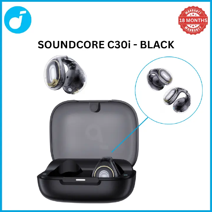 【Anker Official】 soundcore C30i - Black – Open-Ear Clip Earbuds , Bluetooth 5.3, Noise Cancelling, 30H Playtime, Deep Bass, IPX5 Waterproof, Touch Control, Equipped with 12mm racetract drivers,