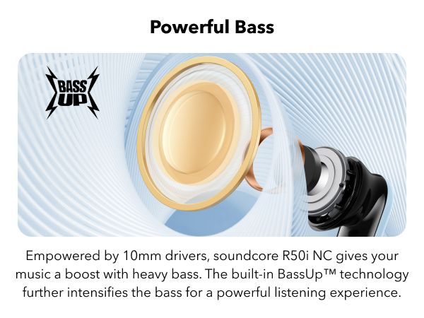 【Anker Official】 soundcore R50i NC - ,With 10mm Drivers , Deep Bass, Bluetooth 5.3, 45H Playtime, IP54-Sweatguard M waterproof, AI Clear Calls with 4 Mics, 22 Preset EQs via Ap