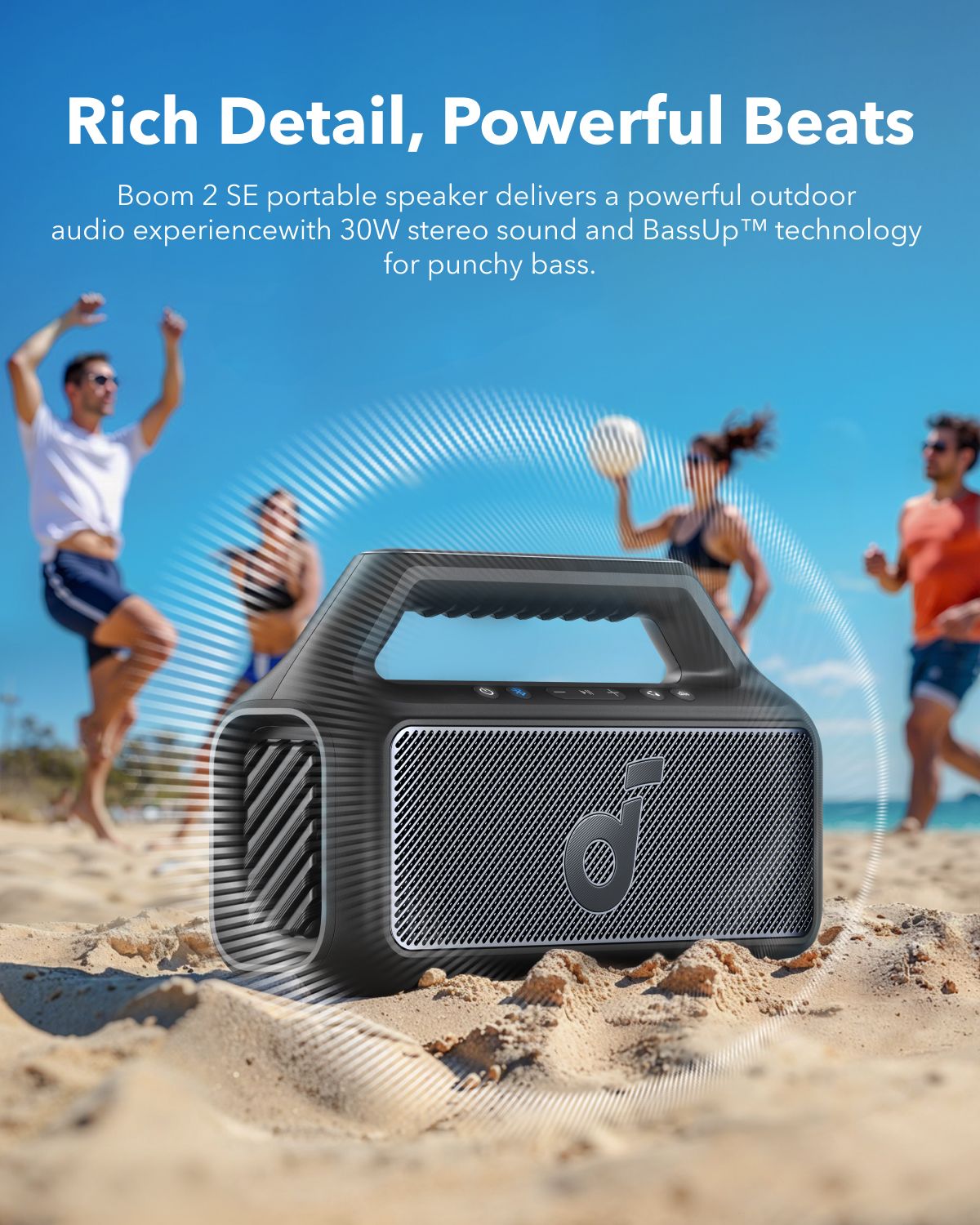 [ Special Deal ]  Soundcore Boom 2 SE | Portable Bluetooth Speaker - Black IPX7 Waterproof, 24-Hour Playtime, Wireless Stereo Pairing, 12W Stereo Sound, Bassup, Electronics for Home