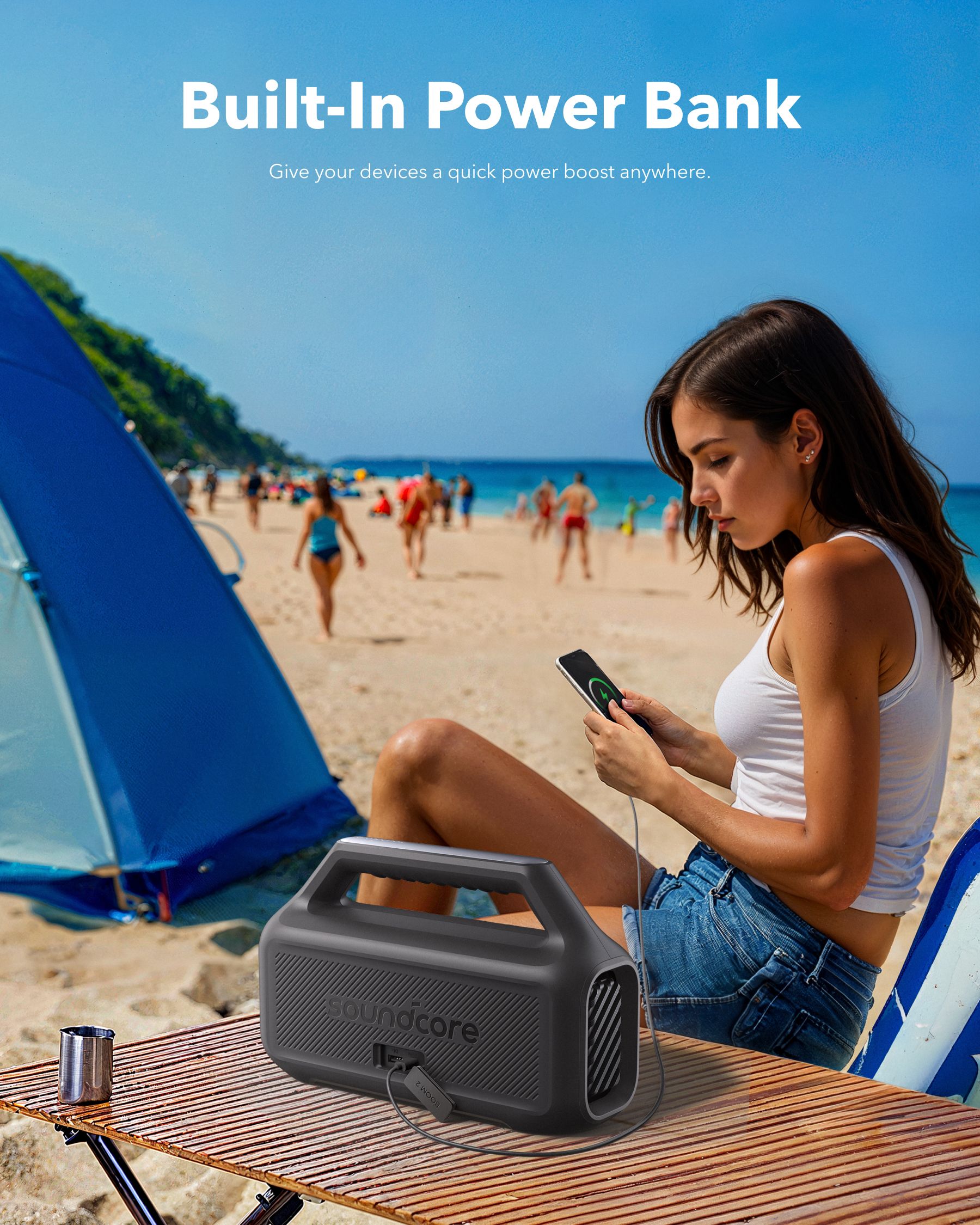 [ Special Deal ]  Soundcore Boom 2 SE | Portable Bluetooth Speaker - Black IPX7 Waterproof, 24-Hour Playtime, Wireless Stereo Pairing, 12W Stereo Sound, Bassup, Electronics for Home
