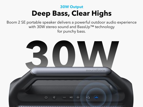 [ Special Deal ]  Soundcore Boom 2 SE | Portable Bluetooth Speaker - Black IPX7 Waterproof, 24-Hour Playtime, Wireless Stereo Pairing, 12W Stereo Sound, Bassup, Electronics for Home