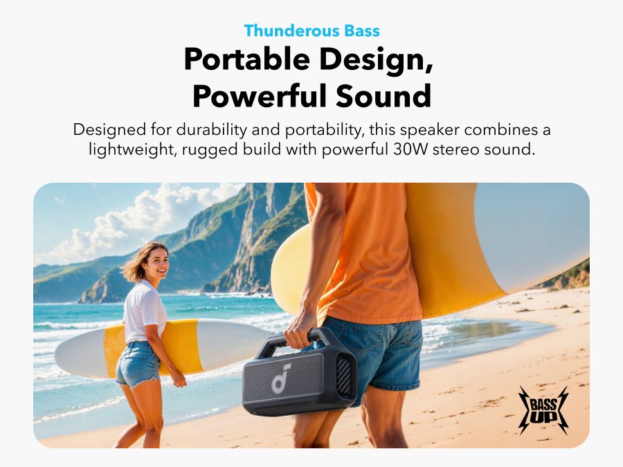 [ Special Deal ]  Soundcore Boom 2 SE | Portable Bluetooth Speaker - Black IPX7 Waterproof, 24-Hour Playtime, Wireless Stereo Pairing, 12W Stereo Sound, Bassup, Electronics for Home