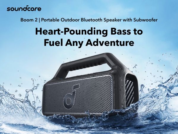[ Special Deal ]  Soundcore Boom 2 SE | Portable Bluetooth Speaker - Black IPX7 Waterproof, 24-Hour Playtime, Wireless Stereo Pairing, 12W Stereo Sound, Bassup, Electronics for Home