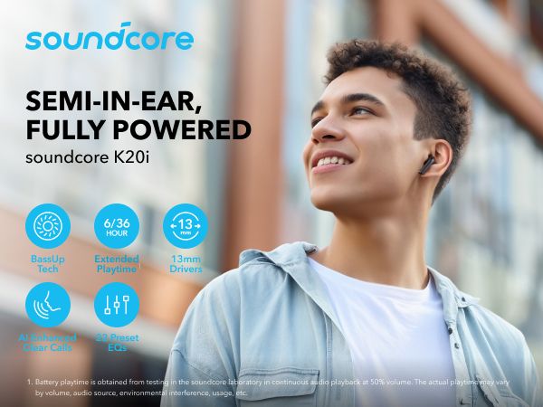 【Anker Official】 soundcore K20i - Black, Deep Bass, Touch Control, IPX5 Waterproof, Sports Earphones,