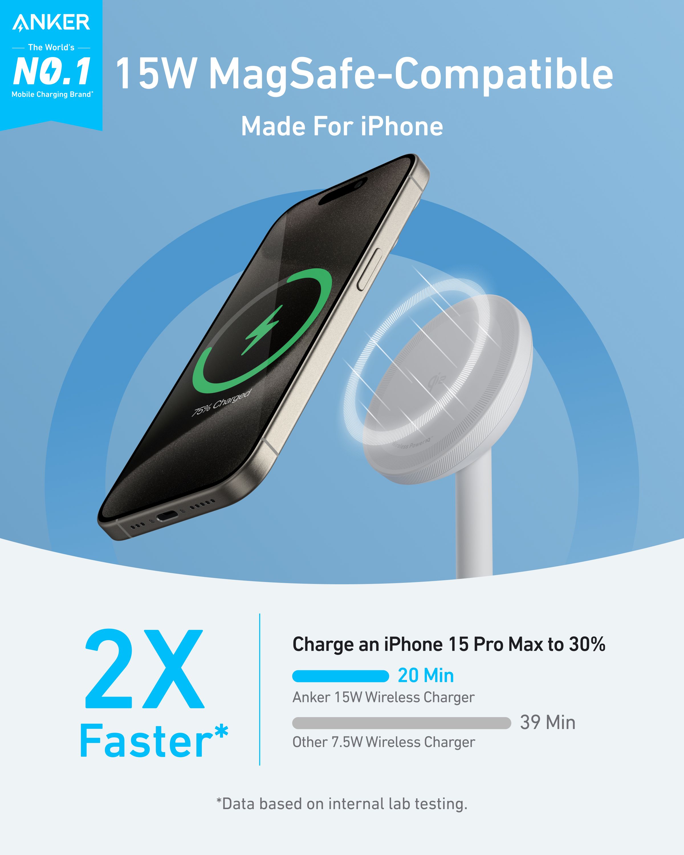 [Exclusive deal]  Anker MagGo Wireless Charger (Stand) -  MagSafe Compatible Fast Charging Dock for iPhone with Adjustable Angle