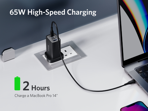 【Anker Official】  Anker PowerPort Ill 3-Port 65W Elite - Black High-Speed Charging Multiple Ports GaN Technology