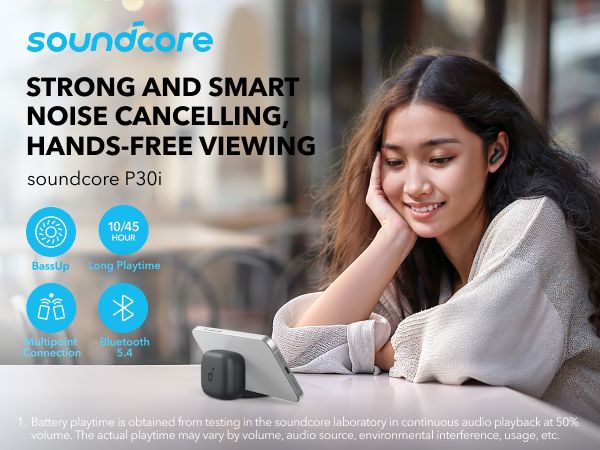 [Exclusive deal] soundcore P30i - Black Deep Bass ,Bluetooth 5.4, Long Battery, Dual Device Pairing, Mic ,  45H Playtime, Compact Case, Fast Charge, IPX5 ,Clear Calls