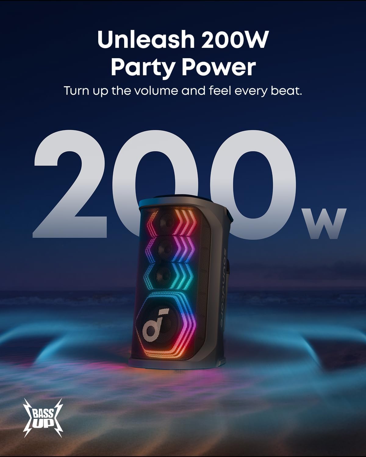 [ Special Deal ] Rave 3S AI Party Speaker with 2 Wireless Microphones, 200W Sound, AI Vocal Removal, Reverb, Light Show, 12H Playtime, Portable Bluetooth PA System for Home, Party, or Backyard