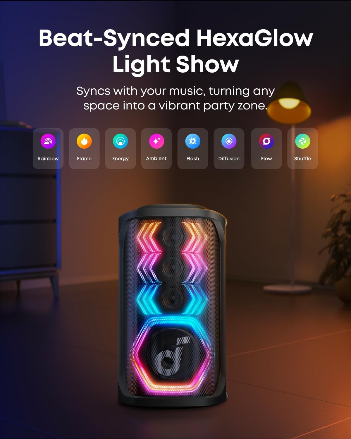 [ Special Deal ] Rave 3S AI Party Speaker with 2 Wireless Microphones, 200W Sound, AI Vocal Removal, Reverb, Light Show, 12H Playtime, Portable Bluetooth PA System for Home, Party, or Backyard