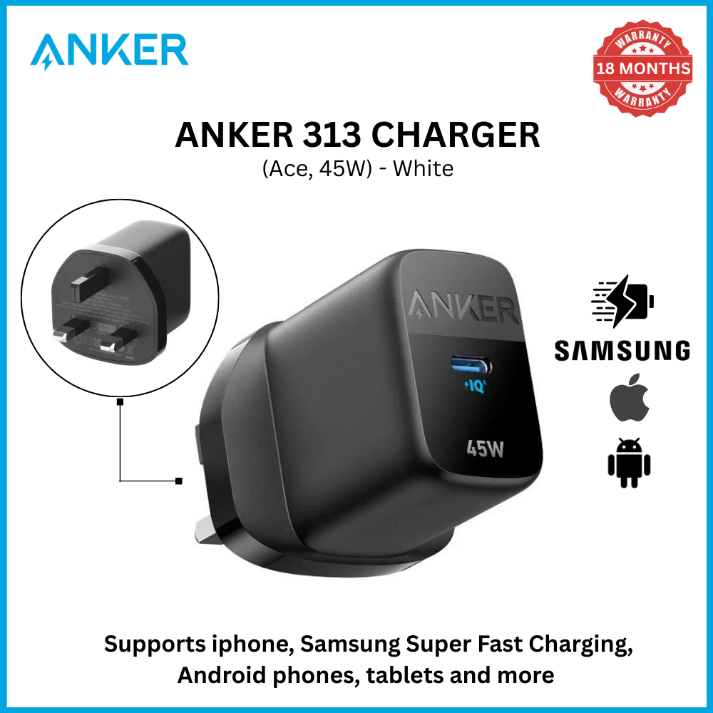 [Exclusive deal] Anker 313 Charger (Ace, 45W) - Black Fast Charging Performance Compact & Portable Design Efficiency with GaN Technology
