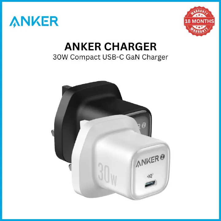 ANKER CHARGER 30W 1C  - Compact Wall Adapter, PD Power Delivery for Smartphones, Tablets & Laptops