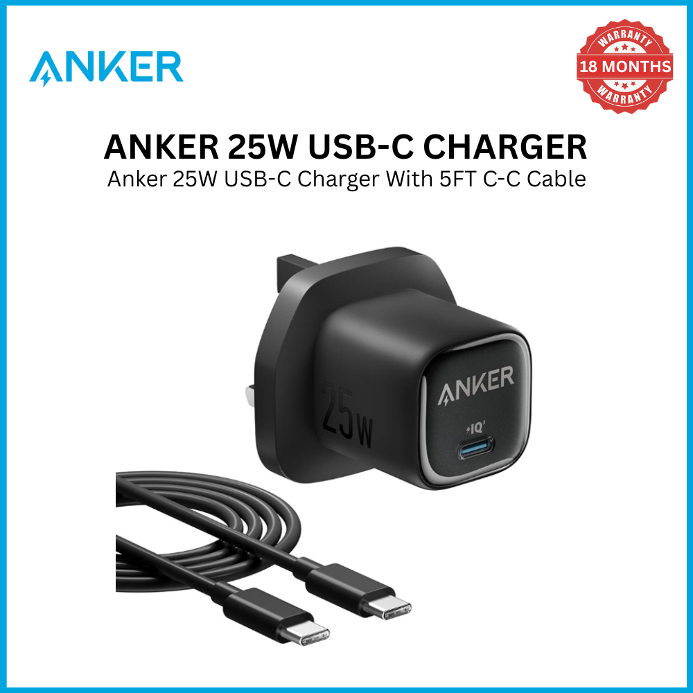 【Anker Official】 Anker 25W USB-C Charger With 5FT C-C Cable  | PD Wall Adapter for Samsung Super Fast Charging, iPhone, Pixel, Tablet – Black