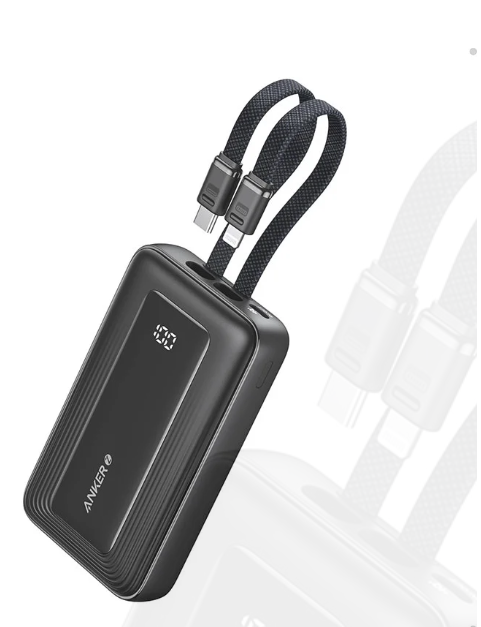 [New Arrival] ANKER POWER BANK (1OK,3OW, BUILT-IN USB-C+LIGHTNING CABLE)  Digital display for battery status,compact desigh,multi- device charging, portable charger