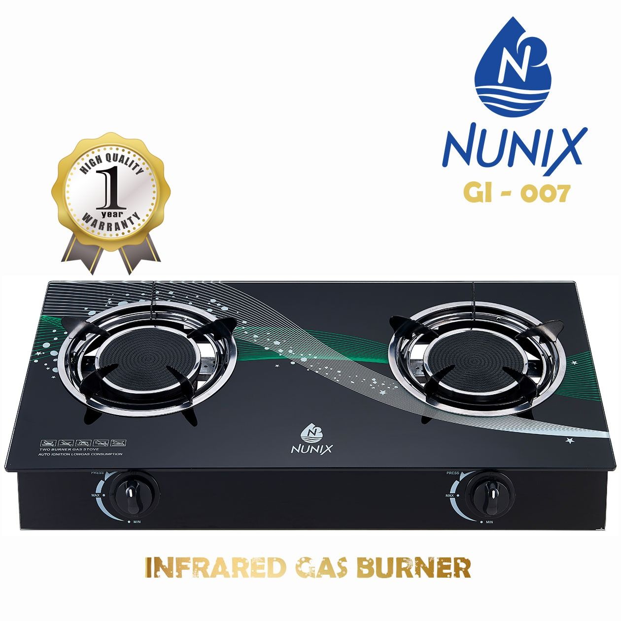 Nunix GI007 Gas Cooker Double Burner Gas stove Super Infrared gas cooker