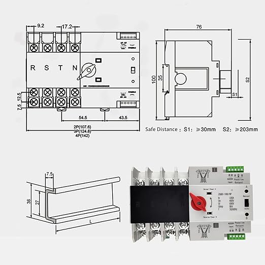 Dual Power Automatic Transfer Switch 4P 63A 220V Changeover Switch Automatic Transfer Switch Dual Power Toggle Controller Dual Electronic Power Circuit Breaker