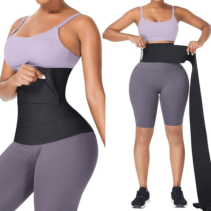 Soo slick Waist Trainer for Women Lower Belly Fat - Bandage Wrap Sauna Belt Compression Tummy Control Belt Plus Size Snatch Me Up Bandage Wrap Waist Trimmer Black