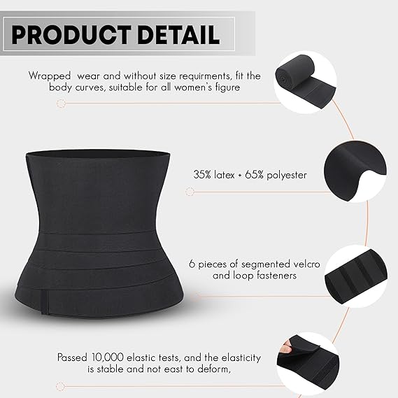 Soo slick Waist Trainer for Women Lower Belly Fat - Bandage Wrap Sauna Belt Compression Tummy Control Belt Plus Size Snatch Me Up Bandage Wrap Waist Trimmer Black