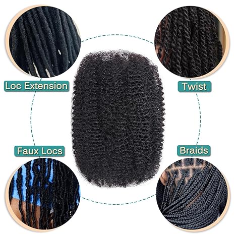 Afro Kinky Human Hair Bulk 100g/Pack Natural Black 100% Human Hair Soft 4C Afro Kinky Bulk Human Hair for Locs Extensions/Twists/Braids Can Dye and Bleach (Natural Black , 8 Inch), 8 Inch)