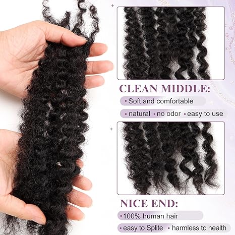 Afro Kinky Bulk Curly Human Hair 8 Inch 100g for Permanent Micro Locs Mini Kinky Twist Braids Loc Extensions Dreadlock Extensions Repair Locs Can Be Bleached Dyed (8inch, Natural Black)