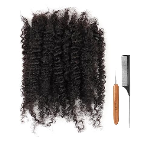 Afro Kinky Bulk Curly Human Hair 8 Inch 100g for Permanent Micro Locs Mini Kinky Twist Braids Loc Extensions Dreadlock Extensions Repair Locs Can Be Bleached Dyed (8inch, Natural Black)
