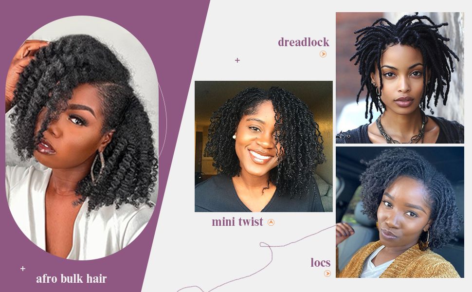 Afro Kinky Bulk Curly Human Hair 8 Inch 100g for Permanent Micro Locs Mini Kinky Twist Braids Loc Extensions Dreadlock Extensions Repair Locs Can Be Bleached Dyed (8inch, Natural Black)
