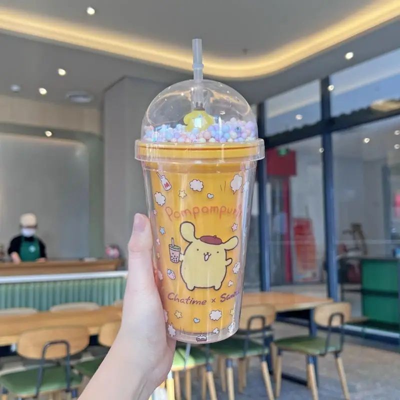 Creative New Summer Plastic Cup Double Layer Crushed Ice Cup Cute Cartoon Sanrio Straw Water Cup