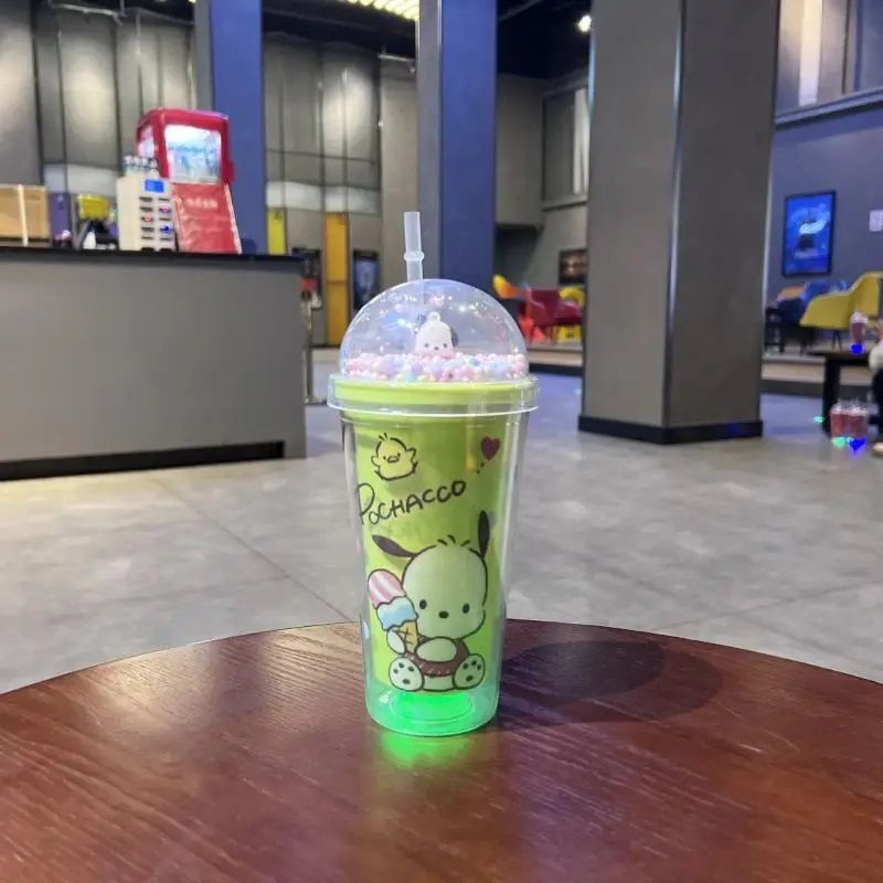 Creative New Summer Plastic Cup Double Layer Crushed Ice Cup Cute Cartoon Sanrio Straw Water Cup