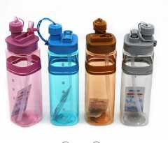 Square Shaped 700 Ml Plastic Drinking Water Bottle With Straw And Little Mouth