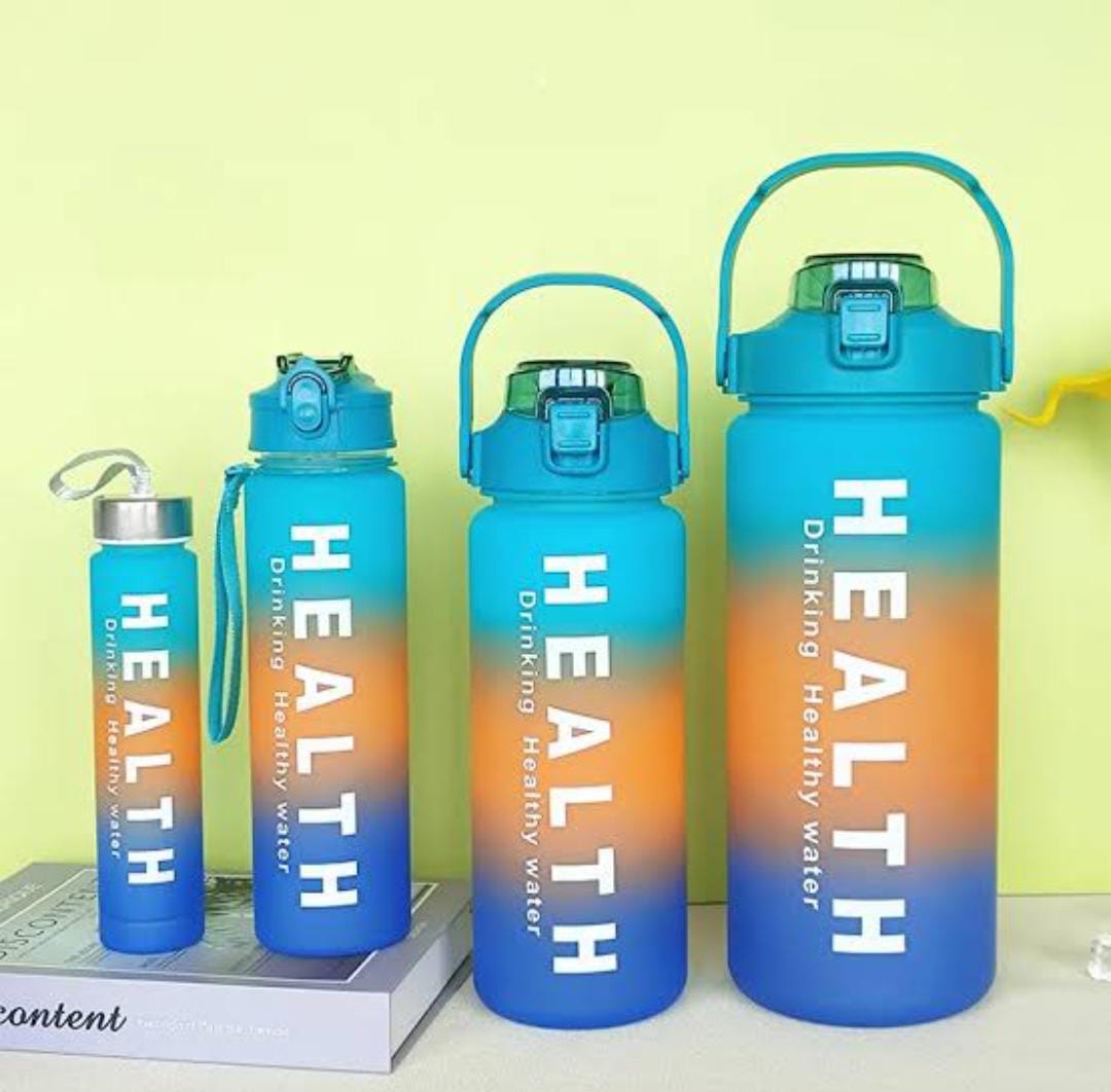 4-in-1 Set Water Bottle Motivational Sports Leakproof Bottle Fitness Water Bottle for Family, Gym Outdoor