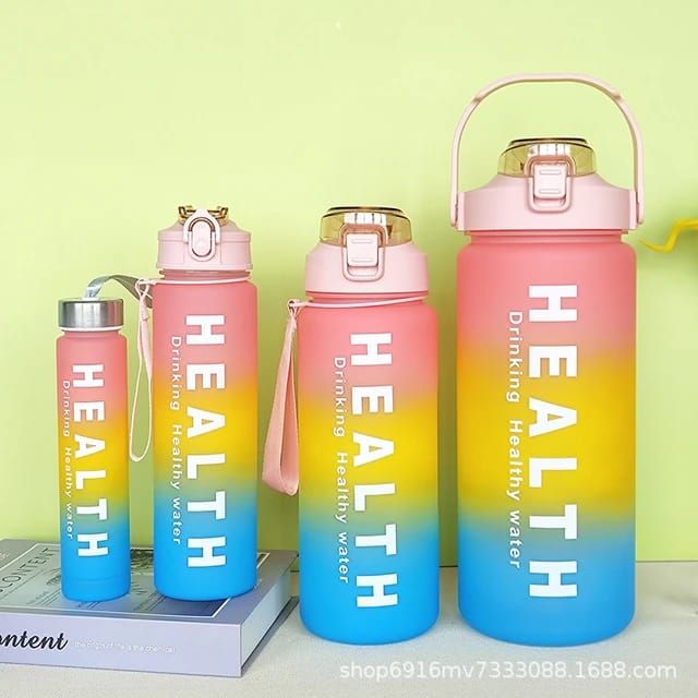 4-in-1 Set Water Bottle Motivational Sports Leakproof Bottle Fitness Water Bottle for Family, Gym Outdoor