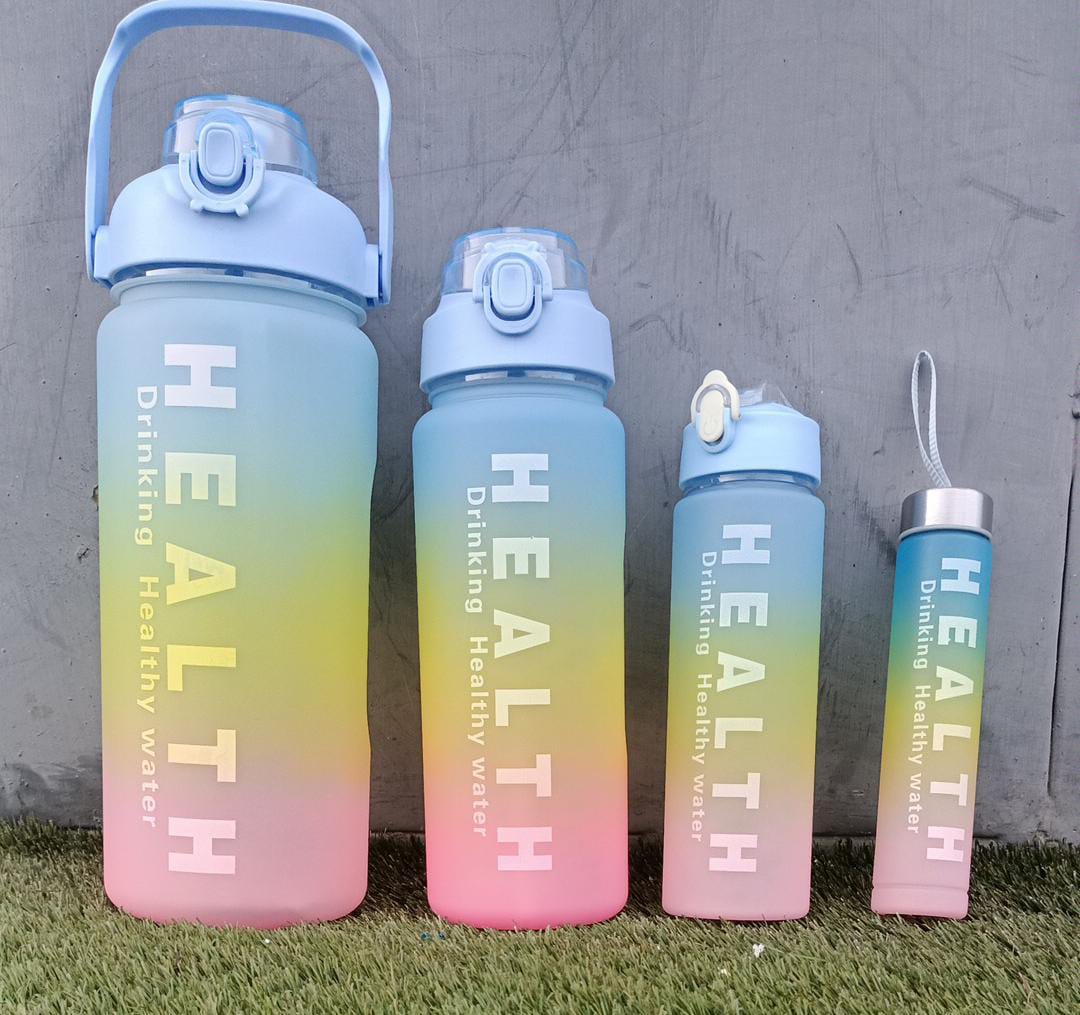 4-in-1 Set Water Bottle Motivational Sports Leakproof Bottle Fitness Water Bottle for Family, Gym Outdoor