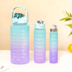 3pcs/set (3 In 1) Large Capacity Sport Motivational Water Bottle Portable Gradient Plastic Drinking Cup Outdoor Travel Fitness Straw Cup Drinkware