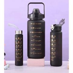 3pcs/set (3 In 1) Large Capacity Sport Motivational Water Bottle Portable Gradient Plastic Drinking Cup Outdoor Travel Fitness Straw Cup Drinkware