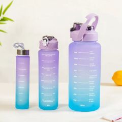 3pcs/set (3 In 1) Large Capacity Sport Motivational Water Bottle Portable Gradient Plastic Drinking Cup Outdoor Travel Fitness Straw Cup Drinkware