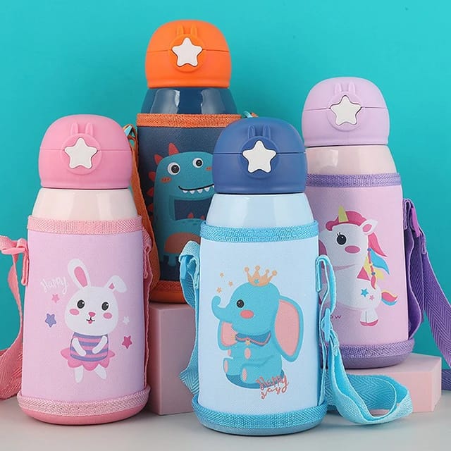 500ml Leakproof Heat Retainer Kids Thermos Cup Water Bottle With Carry Bag And Adjustable Shoulder Strap