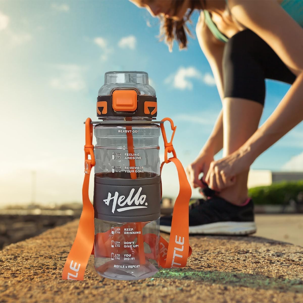 800ml Plastic Leak-Proof Transparent Sports Sipper Bottle For Gym, School, Office, Yoga, Plastic Water Bottle With Straw, BPA Free Drinking Water Bottle With Motivational Time Marker