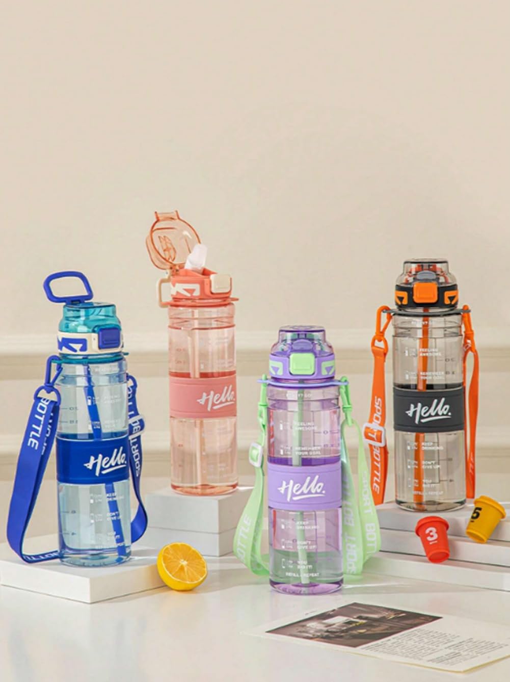 800ml Plastic Leak-Proof Transparent Sports Sipper Bottle For Gym, School, Office, Yoga, Plastic Water Bottle With Straw, BPA Free Drinking Water Bottle With Motivational Time Marker