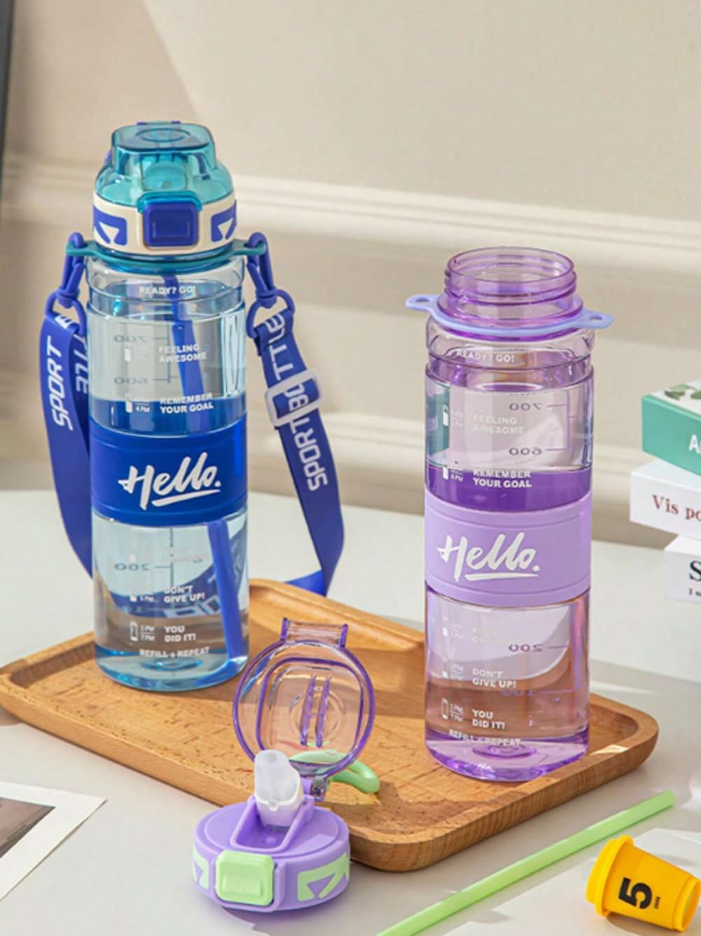 800ml Plastic Leak-Proof Transparent Sports Sipper Bottle For Gym, School, Office, Yoga, Plastic Water Bottle With Straw, BPA Free Drinking Water Bottle With Motivational Time Marker
