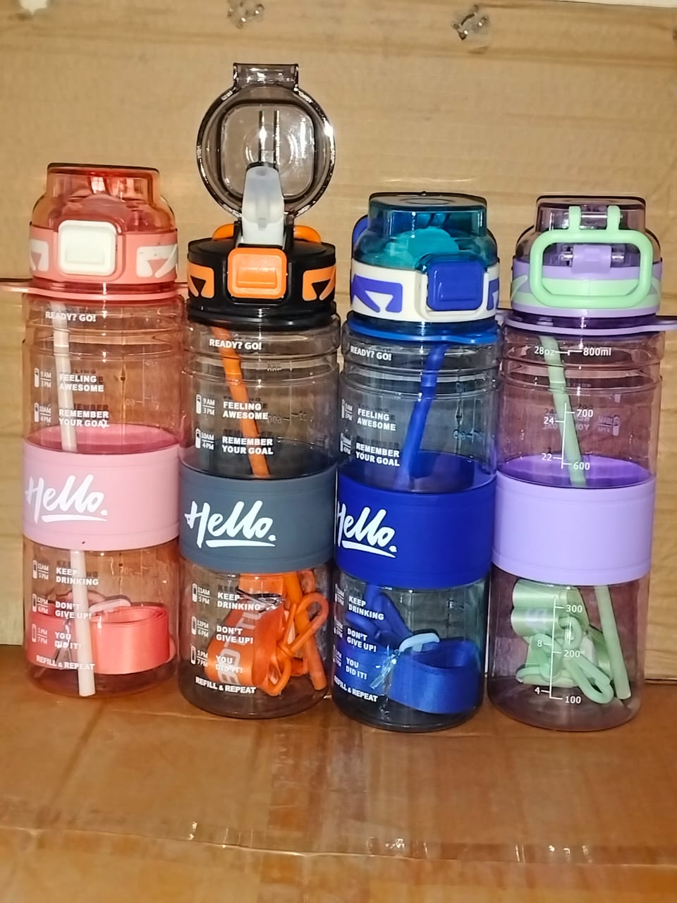 800ml Plastic Leak-Proof Transparent Sports Sipper Bottle For Gym, School, Office, Yoga, Plastic Water Bottle With Straw, BPA Free Drinking Water Bottle With Motivational Time Marker