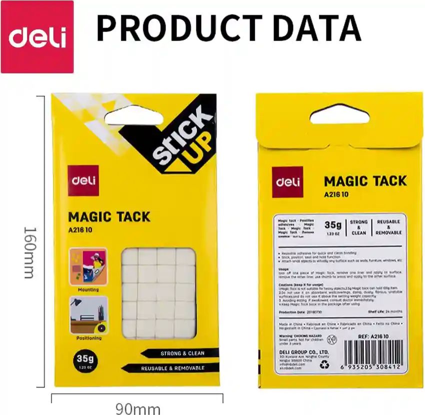 (EXCLUSIVE OFFER)DELI A21610 MAGIC TACK 35G Reusable Adhesive Putty  No Residue Easy to Use Non-Toxic Safe for Home Office School Use Ideal for Temporary Displays