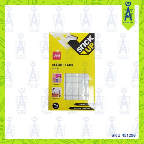 【Deli Official】DELI A21710 Magic Tack 75G Extra-Strong Reusable Adhesive Putty Non-Toxic No Residue Easy to Use  Includes 54 Durable 2x2cm Tacks in Hanging Storage Box