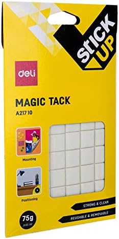 【Deli Official】DELI A21710 Magic Tack 75G Extra-Strong Reusable Adhesive Putty Non-Toxic No Residue Easy to Use  Includes 54 Durable 2x2cm Tacks in Hanging Storage Box