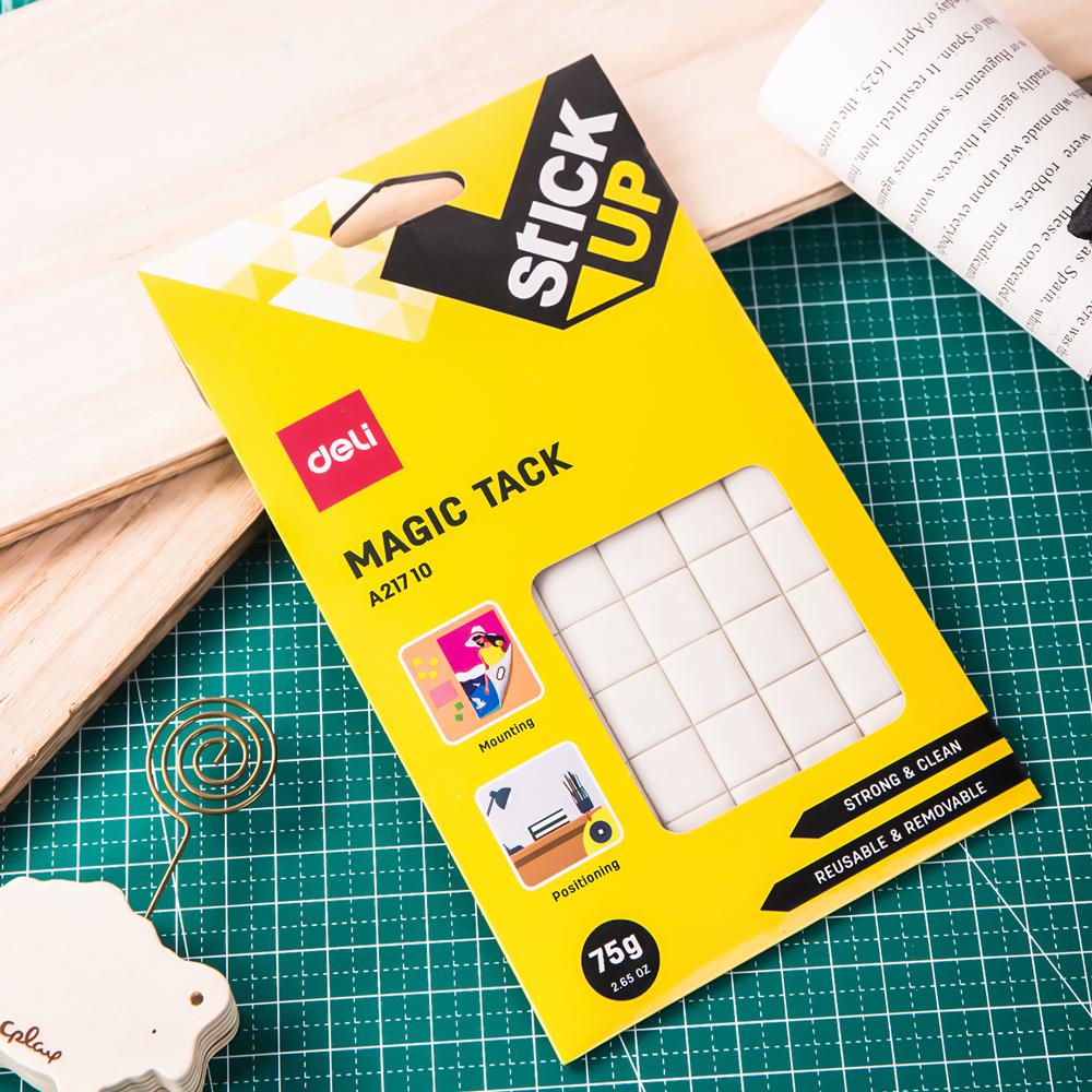 【Deli Official】DELI A21710 Magic Tack 75G Extra-Strong Reusable Adhesive Putty Non-Toxic No Residue Easy to Use  Includes 54 Durable 2x2cm Tacks in Hanging Storage Box